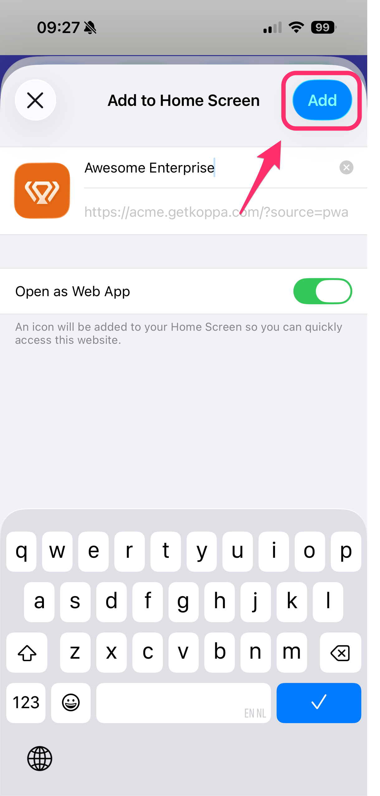 Confirmation Ajouter sur iPhone